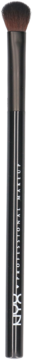 NYX Professional Makeup pędzel do makijażu nr 13, z ciemną rączką i gęstymi brązowymi włoskami, widok pionowy.