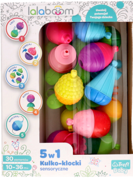 TREFL BABY Lalaboom ,kulko klocki sensoryczne, zestaw 5w1, 30 elementów, 10-36m+,przód