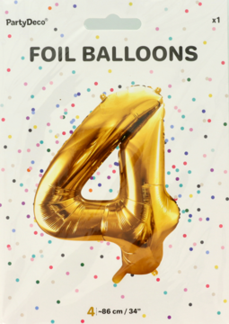PARTY DECO,balon foliowy, cyfra 4, złoty, wys. 86 cm,przód