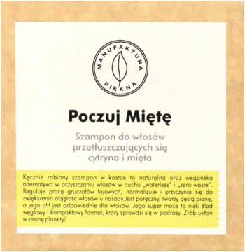 MANUFAKTURA PIĘKNA,szampon do włosów przetłuszczających się, Cytryna i Mięta,przód