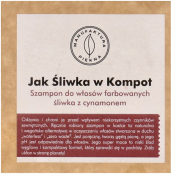 MANUFAKTURA PIĘKNA Jak Śliwka w Kompot ,szampon do włosów farbowanych, Śliwka z Cynamonem,przód