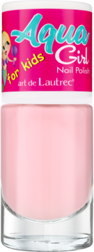Różowy lakier do paznokci dla dzieci Aqua Girl, w butelce z jasnoróżową emalią, widok z przodu.