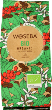 WOSEBA ,ekologiczna kawa mielona, palona, 100% Arabica,przód