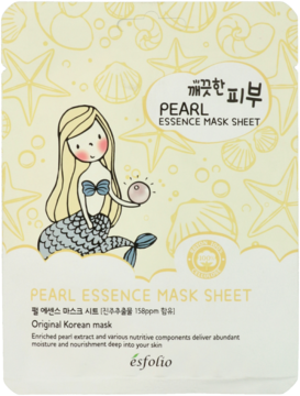 Opakowanie perłowej maski Esfolio Pearl Essence z ilustracją syreny, rozświetlająca, nawilżająca, widok z przodu.