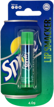 Zielony balsam Lip Smacker Sprite w blistrze stylizowanym na puszkę, z widocznym logo, widok z przodu.