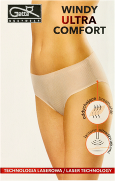 Gatta WINDY ULTRA COMFORT figi damskie beżowe, oddychające, laserowo cięte, na modelce.