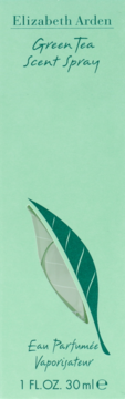 Jasnozielone pudełko Elizabeth Arden Green Tea Scent Spray 30ml, widok z przodu, z zielonym napisem i liściem.
