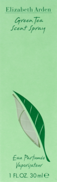 Elizabeth Arden Green Tea Scent Spray Eau Parfumée, jasnozielone opakowanie z grafiką liścia, 30 ml, widok z przodu.