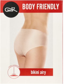 Gatta bikini airy, beżowe majtki damskie laserowo cięte, widoczne na modelce od tyłu, gładkie, bezszwowe.