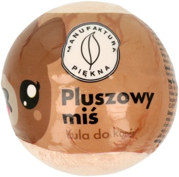Kula do kąpieli Pluszowy Miś, brązowa z beżowymi elementami i uroczą grafiką twarzy misia, widok z przodu.
