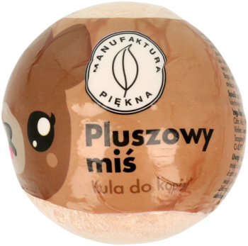 Kula do kąpieli Pluszowy Miś, brązowa z beżowymi elementami i uroczą grafiką twarzy misia, widok z przodu.
