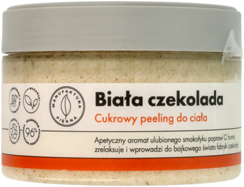 MANUFAKTURA PIĘKNA Biała Czekolada ,peeling do ciała, cukrowy,przód