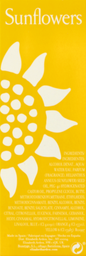 Żółte opakowanie damskiej wody toaletowej Sunflowers z grafiką białego słonecznika i listą składników.