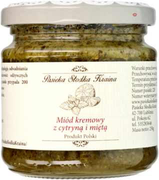 PASIEKA SŁODKA KRAINA ,miód kremowy z cytryną i miętą,przód