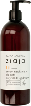 Ziaja fit mango serum nawilżające antycellulit do ciała w brązowej butelce z czarną pompką.