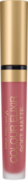 Pionowy widok szminki w płynie Max Factor Colour Elixir Soft Matte, odcień 015 Rose Dust, z złotą nakrętką.