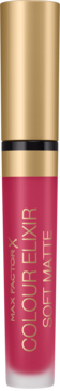 Max Factor Colour Elixir Soft Matte płynna szminka, odcień Raspberry Haze, różowa tubka, złota nakrętka.