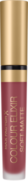 Max Factor Colour Elixir Soft Matte 040 Soft Berry, matowa szminka w butelce ze złotą nakrętką.