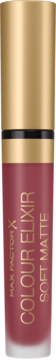 Max Factor Colour Elixir Soft Matte 040 Soft Berry, matowa szminka w butelce ze złotą nakrętką.