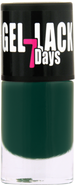 Ados Gel Lack 7 Days lakier do paznokci, ciemnozielony, w szklanej butelce z czarną nakrętką i różowym napisem, widok z przodu.