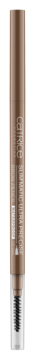 Catrice Brow Pencil, brązowa, automatyczna kredka do brwi, wodoodporna, ze szczoteczką, na czarnym tle.