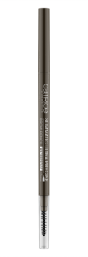 Catrice Slim'Matic Ultra Precise Brow Pencil ciemnobrązowa, stojąca, ze szczoteczką.