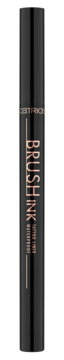 Czarny eyeliner w pisaku Catrice Brush Ink Tattoo Liner, cylindryczny, z brązowym napisem.
