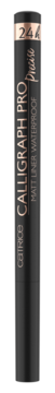 Pionowy, czarny eyeliner Catrice Calligraph Pro Matt Liner Waterproof z napisem 24h.