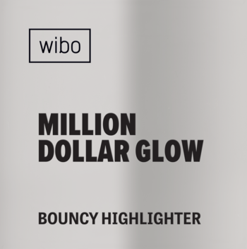 Wibo Million Dollar Glow Bouncy Highlighter, srebrne opakowanie z czarnym tekstem, frontalny widok. Rozświetlacz do twarzy.