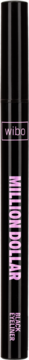 Czarny eyeliner Wibo Dollon w formie pisaka, smukła, czarna obudowa z różowym napisem i logo, widok z przodu.