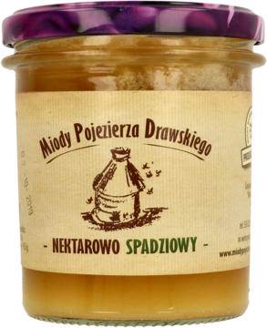 MIODY POJEZIERZA DRAWSKIEGO ,miód nektarowy Spadziowy,przód