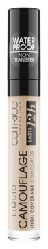 Catrice Liquid Camouflage 005 Light Natural, wodoodporny korektor w beżowej butelce z czarną nakrętką, widok z przodu.