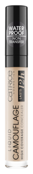 Catrice Liquid Camouflage 005 Light Natural, wodoodporny korektor w beżowej butelce z czarną nakrętką, widok z przodu.
