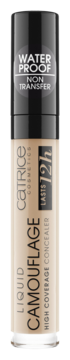 Catrice Liquid Camouflage Honey 015, wodoodporny, non-transfer, 12h, beżowa tubka z czarną nakrętką, widok z przodu.