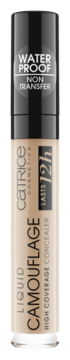 Catrice Liquid Camouflage Honey 015, wodoodporny, non-transfer, 12h, beżowa tubka z czarną nakrętką, widok z przodu.