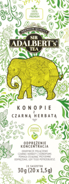 ADALBERT'S TEA ,herbata konopna z czarną herbatą, Odprężenie i Koncentracja,przód