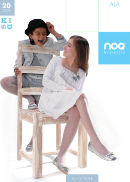 Białe rajstopy dziewczęce 20 den, modelowane na dwóch uśmiechniętych dziewczynkach w szarym i białym stroju.