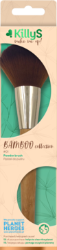 KillyS Bamboo collection powder brush in recyclable packaging, front view, synthetic brown bristles.