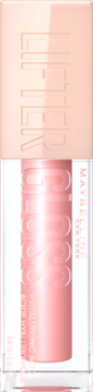Maybelline Lifter Gloss z kwasem hialuronowym, różowy błyszczyk w przezroczystej tubce, widok z przodu.