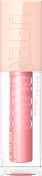 Maybelline Lifter Gloss, jasnoróżowy błyszczyk z kwasem hialuronowym w przezroczystej butelce.