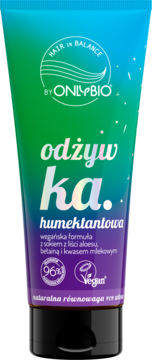 Onlybio Hair Balance odżywka humektantowa, tubka, gradient zieleni i fioletu, wegańska, z aloesem.