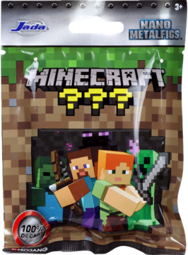 Jada Nano Metalfigs Minecraft: losowa figurka metalowa w brązowo-zielonej saszetce z postaciami z gry.