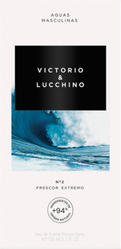 Victorio & Lucchino Aguas Masculinas No 2 Frescor Extremo EDT 150ml, białe pudełko z falą, widok z przodu.