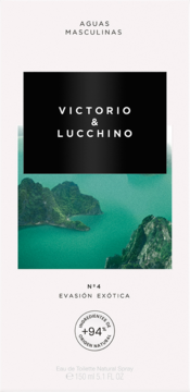 Victorio & Lucchino Nº4 Evasion Exotica woda toaletowa. Opakowanie z widokiem na egzotyczną zatokę z klifami.