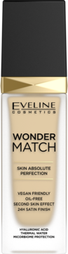 Eveline Wonder Match podkład, beżowy odcień, matowa butelka z czarną nakrętką, 24H Satin Finish.