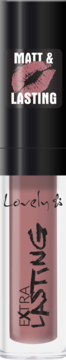 Matowa pomadka Extra Lasting, pudrowy róż. Widok z przodu, napis Matt & Lasting na nakrętce.