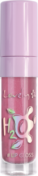 Błyszczący różowy H2O Lipgloss Lovely w przezroczystej tubce z fioletową nakrętką, widok z przodu.