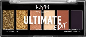 NYX Ultimate Edit paleta cieni do powiek, 6 metalicznych i matowych odcieni złota, burgundu, nude.
