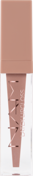 Pionowy widok błyszczyka NAM Latex Lipgloss Rose Nude w przezroczystym opakowaniu z beżową nakrętką.