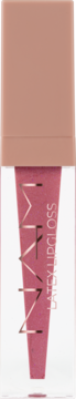 NAM Latex Lipgloss Icy Plum, różowy błyszczyk w przezroczystej tubce z beżową nakrętką, widok z przodu, szklane wykończenie.